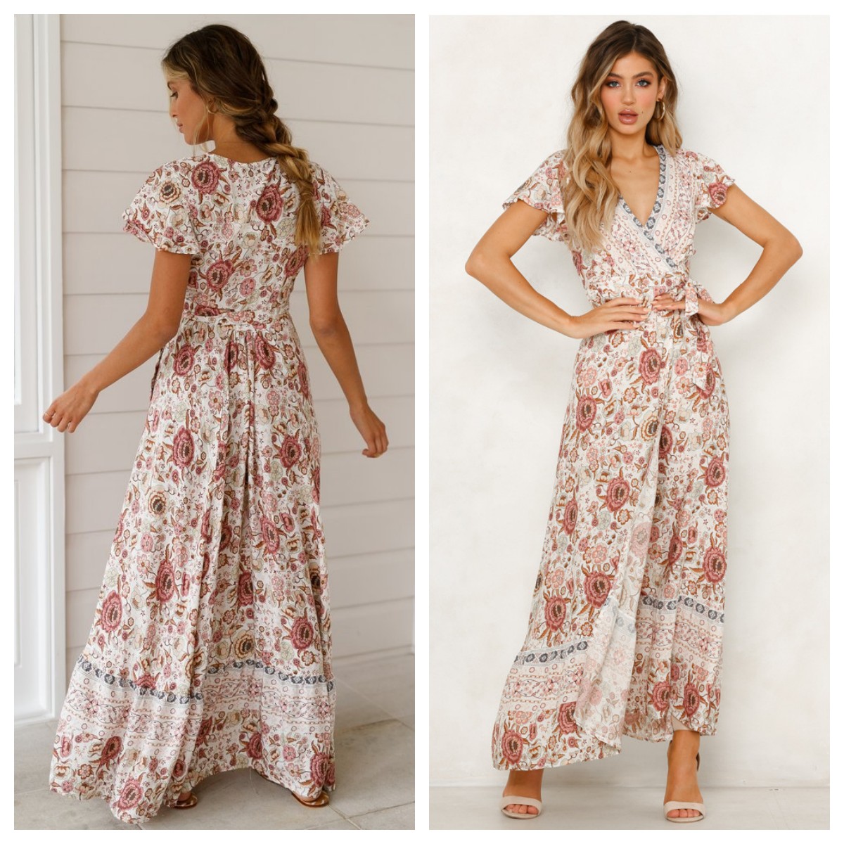 Cream-colored base with brick-red floral designs