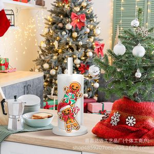 Christmas Gingerbread Man <b>Paper</b> Holder Wooden Countertop <b>Kitchen</b> Decor Festive Tissue Roll Stand - Product Image 3