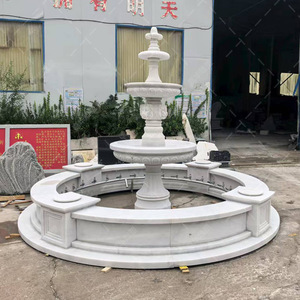Fontaine en pierre sculptée, style européen, pour extérieur, avec bassin à colonnes en marbre, ensemble complet pour aménagement paysager - Product Image 1