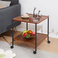 Table basse mobile de style nordique, table d'appoint de salon, chariot de rangement à roulettes, plateau en bois massif, cadre en métal