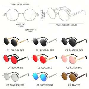 Lunettes de soleil rondes rétro en métal avec logo personnalisé, protection UV400, monture en alliage, style punk pour hommes et femmes - Product Image 5