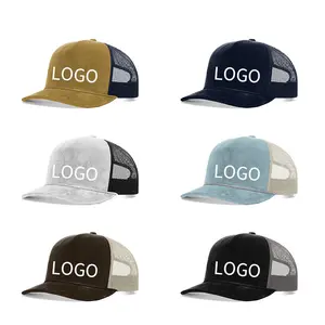 Wholesale Custom High Quality Unstructured 5 Panel Cotton Polyester Make Custom Embroidery 2 Tone Mesh Trucker Hat