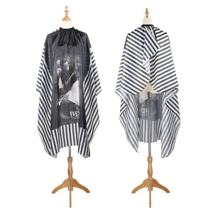 Playboy Hairdressing Cape <b>Black</b> And White Striped Water Resistant Polyester Salon Use - Product Image 3