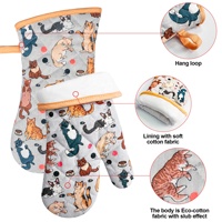 Ensemble d'accessoires de cuisine motif chat 5 pièces tablier en coton bavoir imperméable gants de four en coton porte-pot à carreaux en Silicone