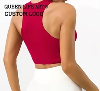 Verdant Strokes T-shirt Crop Top Femme XL en tissu éponge brodé, coupe ajustée, pour le sport, rouge, haute qualité, Aka, débardeur d'entraînement dos nageur