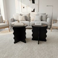 Table basse ronde en bois noir moderne, design unique avec base ondulée, table d'appoint en bois, petite table centrale classique en bois pour salon