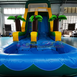 Tobogán Inflable Acuático al por Mayor, Tobogán Acuático Inflable Tropical Morado de Doble Cara con Piscina - Product Image 3