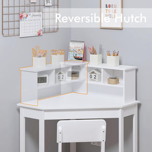 Children 3-8 Years White Corner Desk <strong>Kids</strong> Study <strong>Table</strong> and Chair Set <strong>for</strong> Home with Storage and Hutch - Product Image 6