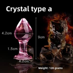 Ensemble de plugs anaux en cristal rose, en verre Pyrex, avec boules et faux pénis pour adultes - Product Image 5