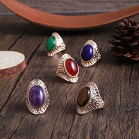 Bague en pierre naturelle de style palais vintage pour femme, bagues statement ovales exagérées en améthyste et agate, bijoux de mode bohème de luxe