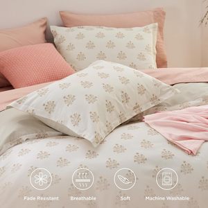 100% katoen, milieuvriendelijk, 400TC, Amerikaanse stijl dekbedovertrekset met ritssluiting, 3-delig, zacht, ademend, bloemenprint, beige, voor thuis en ziekenhuis - Product Image 4