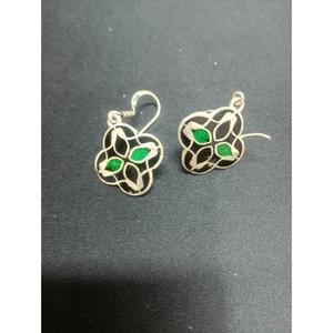 Pendientes colgantes vintage de plata de ley 925 con trébol de ónix verde y esmalte para mujer, hechos a mano, estilo étnico, para uso diario, venta al por mayor - Product Image 4