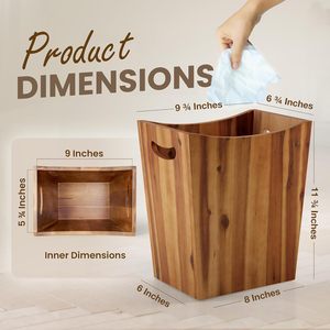 Cubo de basura de madera maciza rectangular de 12L o más, contenedor de residuos portátil para interiores, para el hogar, la oficina, la cocina y la sala de estar - Product Image 2