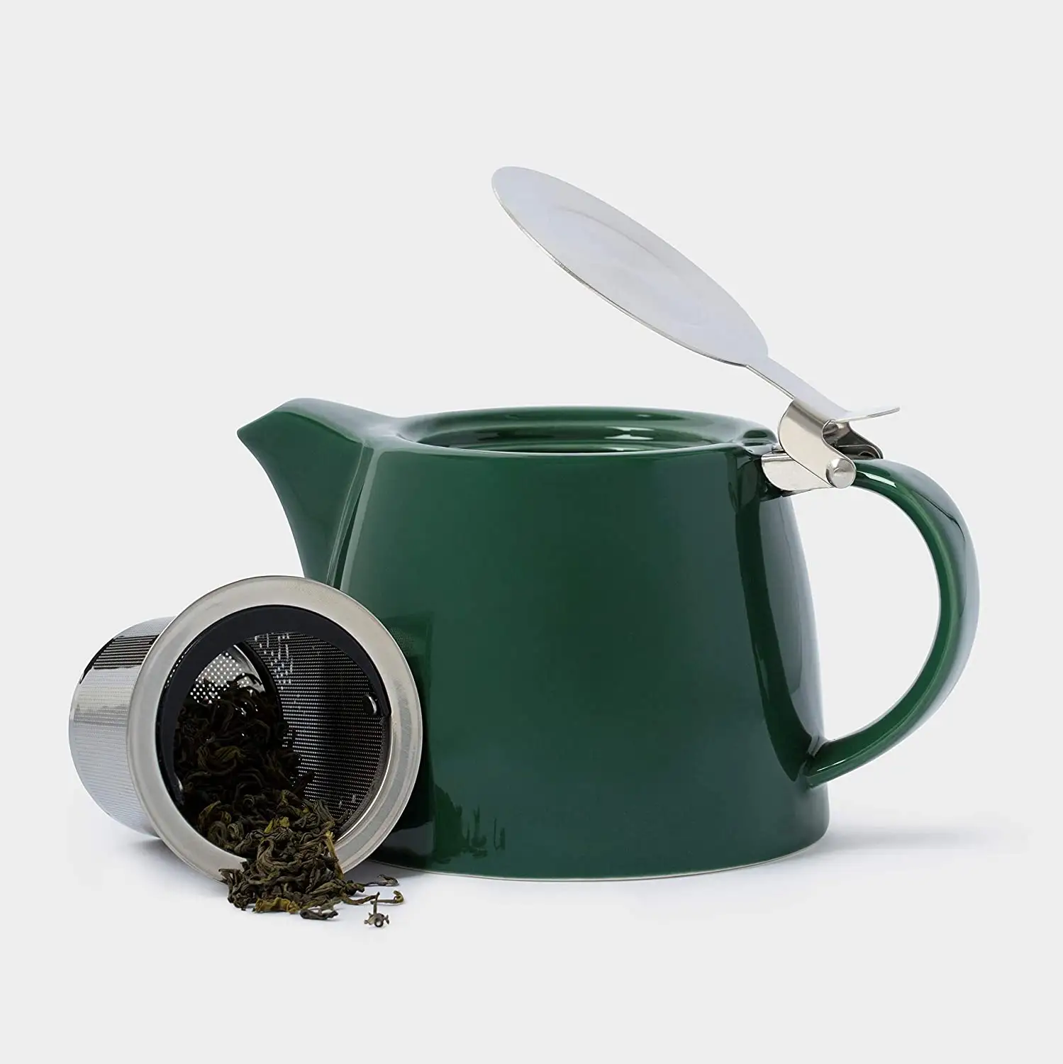 Bule de chá de cerâmica com infusor de aço inoxidável, chaleira de porcelana solta personalizada de 18 onças e 540 ml