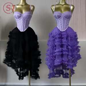 Ensemble 2 pièces tendance J10 pour <span class=keywords><strong>femme</strong></span> : haut corset asymétrique sans manches et jupe longue asymétrique à volants style gâteau pour l'été - Product Image 2