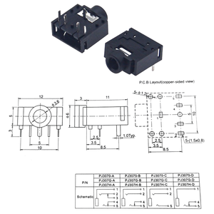 PJ-307 Prise Jack Audio/Vidéo 3,5 mm, 5 Broches 180° °   Connecteur femelle à montage horizontal, boîtier en plastique - Product Image 5