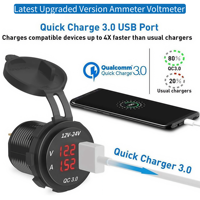 Voltmeter Ammeter Digital LED 12V-24V dengan Soket Port USB, Monitor Arus Tegangan Baterai Mobil, Meter Volt Amp RV Kapal Laut