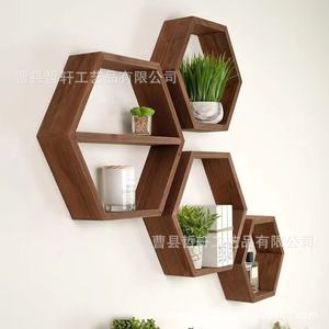 Hexagonal Wooden Wall Mounted <b>Shelf</b> Geometric Floating Display <b>Rack</b> For Bedroom Living Room Storage - Product Image 1