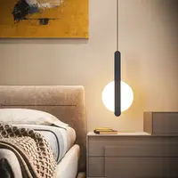 2022 Modern buzlu siyah parlaklık LED yatak odası başucu kolye ışık Ins tasarımcı uzun küçük avize
