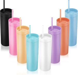 Reusable Matte Acrylic Double Wall 16oz <b>Plastic</b> Tumblers with Lids and Straw Eco-Friendly Modern Design Custom Logo & Brand - Product Image 1