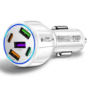 새로운 휴대용 USB C 포트 75w 고속 자동차 전화 충전기 30w USB 자동차 충전기 5 포트 유형 C USB 빠른 충전 3.0