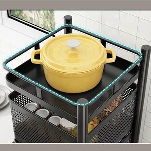 5-Layer Practical Kitchen Storage <b>Trolley</b> Carbon Steel Square Shelf Rotating <b>Wheel</b> Holders Racks Standing Type Installation - Product Image 5