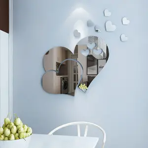 Самоклеющиеся плитки, настенные наклейки, высокий Глянец, домашний художественный зеркальный стикер, зеркало в форме сердца