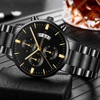 Montre Homme Tendance en Acier Inoxydable, Montre-Bracelet à Quartz de Luxe avec Calendrier, Montres Professionnelles pour Homme, Horloge Montre Homme