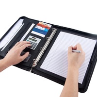 Classeur professionnel en cuir à fermeture éclair avec calculatrice, classeur A4 Portable en cuir à fermeture éclair avec poignée rétractable