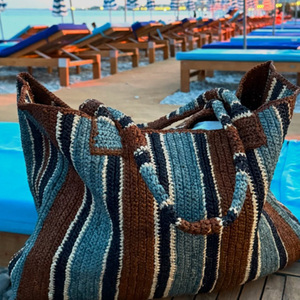 Handmade <strong>Navy</strong> Dark Blue Double Shoulder Strap Large Size Crochet Summer extra Lightweight Women Shoulder Summer Grocery <strong>Bag</strong> - Product Image 1