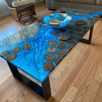 Table à manger de luxe en bois de noyer et résine époxy, faite à la main, personnalisée, avec motif nid d'abeille hexagonal massif, pour maison, villa et salle à manger