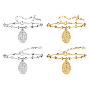 Pulsera de Cadena con Cuentas de la Virgen María en Acero Inoxidable Chapado en Oro Vintage para Mujer, Amuletos Religiosos de Moda para Uso Diario - Product Image 1