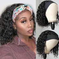 Perruque Bob Courte Ondulée 200% Cheveux Humains Transparente Pas Chère en Liquidation avec Bandeau pour Femmes 10-16 Pouces Brésilien Remy