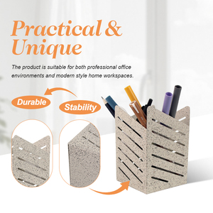 Modern Durable Office <b>Desk</b> with Square Pattern Metal Pen Holder - Product Image 3