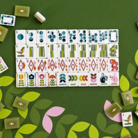 Jeu de Mahjong Américain en Velours Bleu Marine Rétro à Motifs Géométriques Floraux, avec Pochette à Tuiles en Acrylique Personnalisée à 3 Couches pour le Divertissement Familial