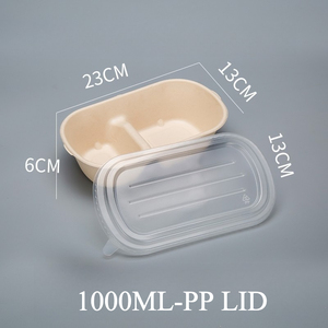 Kotak Kertas Makanan Ramah Lingkungan Biodegradable Lipat Dua Sel 1000ml Grosir, Wadah Makanan untuk Mie, Sup, Salad, Sushi - Product Image 3