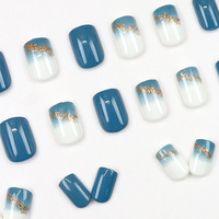 Faux ongles carrés courts blanc laiteux à presser, fabriqués à la machine en ABS, 24 pièces, avec feuille d'or brillante, style coréen