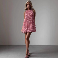 Robe courte à volants personnalisée pour femme, élégante, rose 3D, robe débardeur, mode estivale
