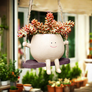 Jardinière à balançoire mignonne avec design <span class=keywords><strong>de</strong></span> visage souriant <span class=keywords><strong>Pot</strong></span> <span class=keywords><strong>de</strong></span> <span class=keywords><strong>fleur</strong></span> suspendu intérieur et extérieur - Product Image 3