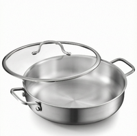 Poêle en acier inoxydable triple couche argentée avec couvercle, poêle à frire profonde, compatible induction, compatible four, compatible avec les plaques de cuisson