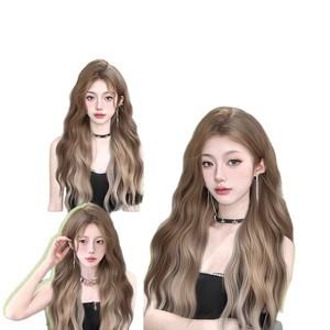 Peluca larga y rizada de lino con degradado y flequillo lateral, línea de cabello natural, peluca completa de fibra sintética Kanekalon para mujeres - Product Image 4