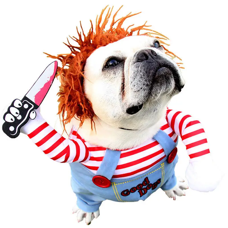 Gran oferta, disfraz divertido de perro de muñeca mortal para mascotas, disfraz de Cosplay de perro Chucky para Cosplay