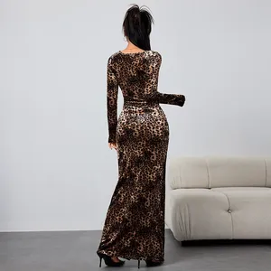 <span class=keywords><strong>Vestido</strong></span> Maxi con Estampado de <span class=keywords><strong>Leopardo</strong></span> para Mujer, Estilo Sexy Y2K, Diseño con Aberturas, Disponible en <span class=keywords><strong>Amarillo</strong></span> y Negro, Venta al Por Mayor, MOQ Bajo - Product Image 2