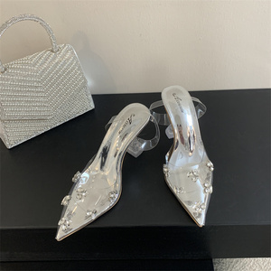 รองเท้าผู้หญิงแบบสวม PVC ปี 2025 ประดับเพชร สายรัดข้อเท้า ทรงหุ้มข้อสูง ใส่สบาย โปร่งใส เหมาะสำหรับฤดูร้อน - Product Image 1