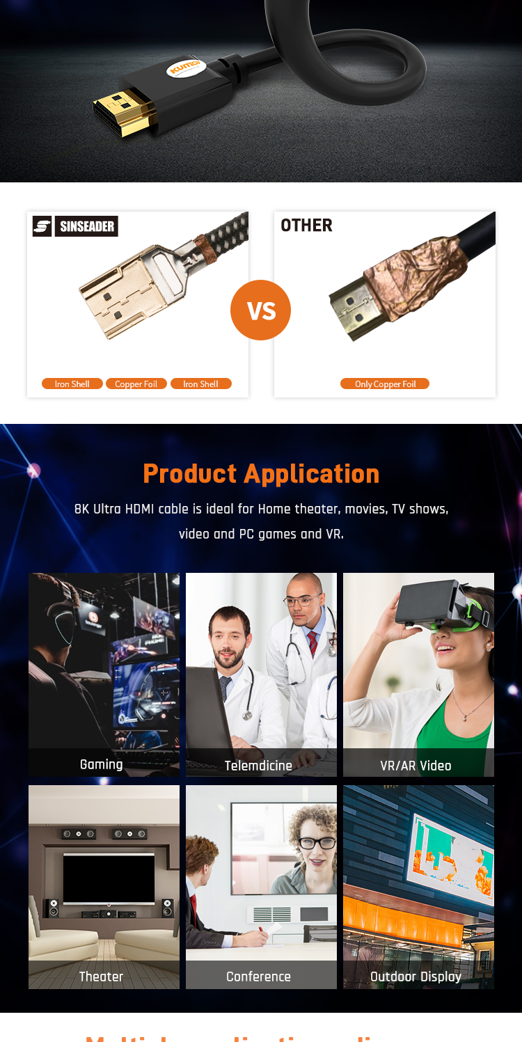 Good Price Nylon Mesh Jacket 8K HDMI 2.1V 48Gbps Cable for Ultra HDTV Projector