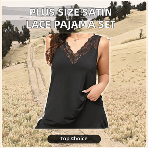 Elegant Satin Lace-Trim <b>Thermal</b> Pajama Set for Plus Sizes Bamboo Microfiber Sleeveless <b>Top</b> Ruffle Shorts Sleepwear Spring Summer - Product Image 2