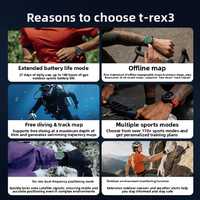 Montre connectée de sport Huami T-Rex3, navigation GPS pour la montagne, étanche, fréquence cardiaque, oxygène sanguin, bracelet
