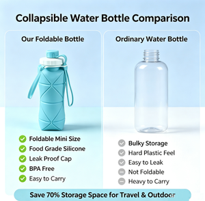 Bouteille d'eau pliable en silicone réutilisable de 600 ml, anti-fuite, design sportif, avec corde et bouchon à vis, unisexe, pour usage extérieur - Product Image 4