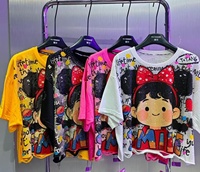 Kaos Wanita Ukuran Besar 100% Katun Bertabur Rhinestone, Model Longgar Kasual Motif Kartun Fashion OC1054