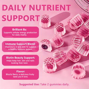 Gomitas Masticables de Biotina con Zinc, Vitaminas <span class=keywords><strong>B6</strong></span> y B12, Sin Azúcar, Marca Privada, Favorecen la Salud del Cabello, Uñas y Piel, para Mujeres - Product Image 3
